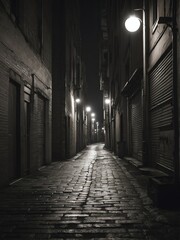 Walkway at a noir city back alley at night from Generative AI