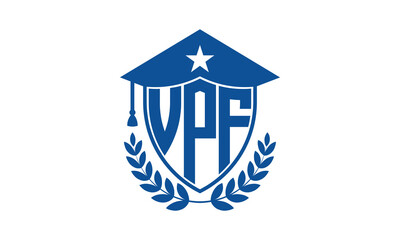VPF three letter iconic academic logo design vector template. monogram, abstract, school, college, university, graduation cap symbol logo, shield, model, institute, educational, coaching canter, tech
