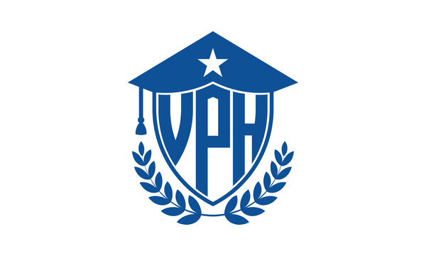 VPH three letter iconic academic logo design vector template. monogram, abstract, school, college, university, graduation cap symbol logo, shield, model, institute, educational, coaching canter, tech