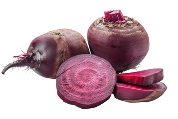 Beetroot, fresh and sliced, isolated on white transparent background.