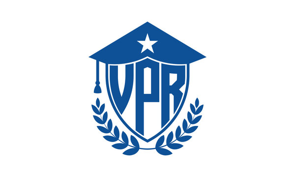 VPR three letter iconic academic logo design vector template. monogram, abstract, school, college, university, graduation cap symbol logo, shield, model, institute, educational, coaching canter, tech