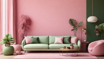 Living room interior with pink background 