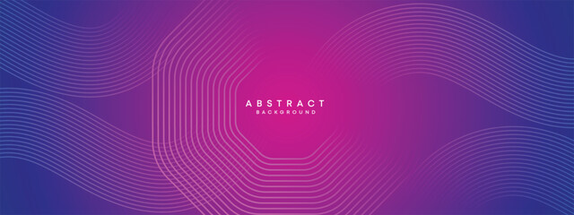 Blue, purple gradient abstract waving circles lines Technology web banner background. Modern magenta, pink gradient with glowing lines and shiny geometric diagonal shape for brochure, cover, header
