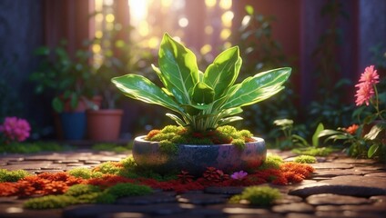 photo of a plant with beautiful green leaves in the morning made by AI generative