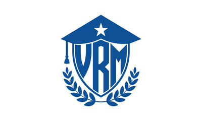 VRM three letter iconic academic logo design vector template. monogram, abstract, school, college, university, graduation cap symbol logo, shield, model, institute, educational, coaching canter, tech
