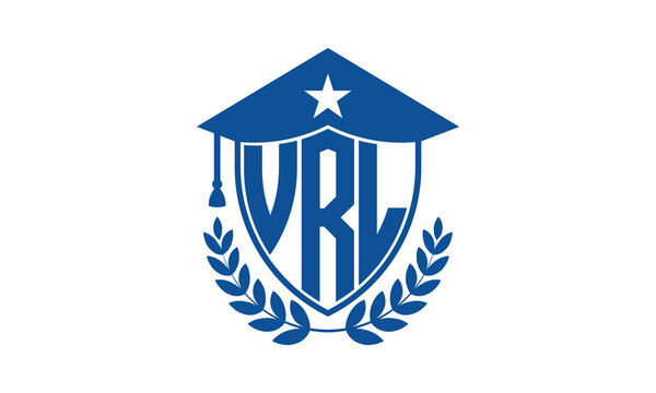 VRL three letter iconic academic logo design vector template. monogram, abstract, school, college, university, graduation cap symbol logo, shield, model, institute, educational, coaching canter, tech
