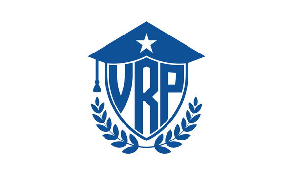 VRP three letter iconic academic logo design vector template. monogram, abstract, school, college, university, graduation cap symbol logo, shield, model, institute, educational, coaching canter, tech