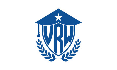 VRW three letter iconic academic logo design vector template. monogram, abstract, school, college, university, graduation cap symbol logo, shield, model, institute, educational, coaching canter, tech