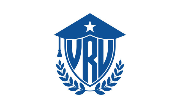 VRU three letter iconic academic logo design vector template. monogram, abstract, school, college, university, graduation cap symbol logo, shield, model, institute, educational, coaching canter, tech