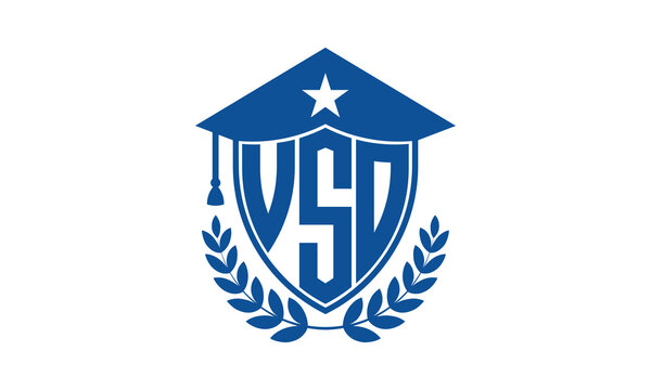 VSO three letter iconic academic logo design vector template. monogram, abstract, school, college, university, graduation cap symbol logo, shield, model, institute, educational, coaching canter, tech