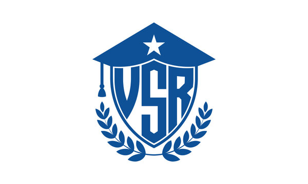 VSR three letter iconic academic logo design vector template. monogram, abstract, school, college, university, graduation cap symbol logo, shield, model, institute, educational, coaching canter, tech