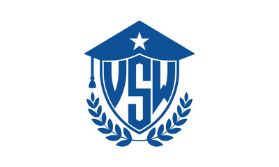 VSW three letter iconic academic logo design vector template. monogram, abstract, school, college, university, graduation cap symbol logo, shield, model, institute, educational, coaching canter, tech