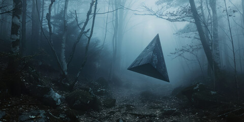 A gothic Onigami in a haunted forest its presence causing supernatural phenomena - obrazy, fototapety, plakaty