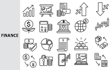 Finance and investment financial system Using numerical data in business investment ,Set of line icons for business ,Outline symbol collection.,Vector illustration. Editable stroke