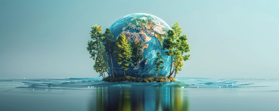 Globe design in 3D showing the contrast between areas of afforestation and deforestation