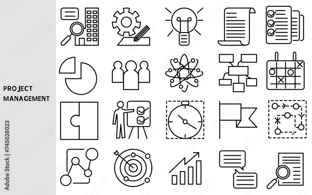 Poster project management, project management and efficient allocation of raw materials and labor ,set of l