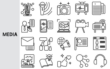 Media and information communication Public Relations Information Communication Business,Set of line icons for business ,Outline symbol collection.,Vector illustration. Editable stroke
