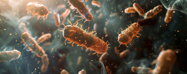 The dynamic environment of the digestive tract with bacteria in motion captured in high definition - obrazy, fototapety, plakaty