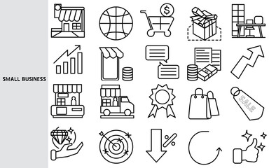 Small business, Starting a business requires only a small and people to start business concepts. ,Set of line icons for business ,Outline symbol collection.,Vector illustration. Editable stroke