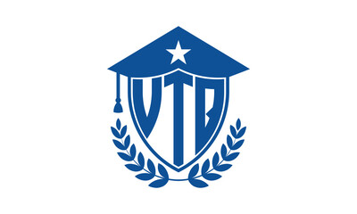 VTQ three letter iconic academic logo design vector template. monogram, abstract, school, college, university, graduation cap symbol logo, shield, model, institute, educational, coaching canter, tech