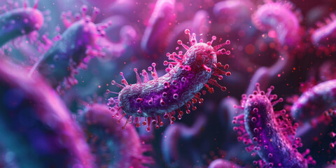 visualization of pathogenic vs beneficial bacteria in the digestive tract a delicate balance - obrazy, fototapety, plakaty
