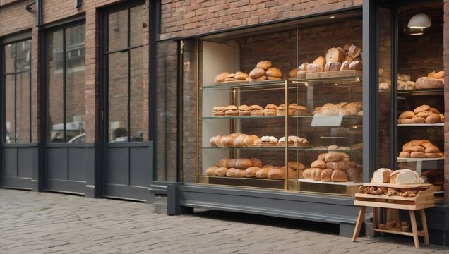 photo of a bakery display on the side of the road made by AI generative