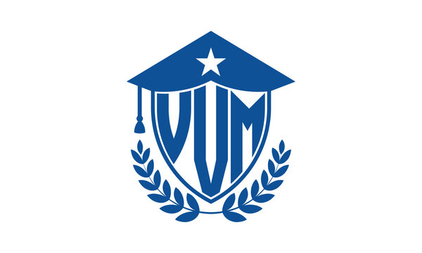 VVM three letter iconic academic logo design vector template. monogram, abstract, school, college, university, graduation cap symbol logo, shield, model, institute, educational, coaching canter, tech