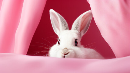 Curious Bunny Peeking Out of a Pink Wonderland