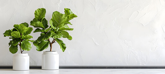 White wall with potted plants. with copy space