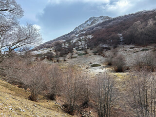 View of high mountain in Lazio covered by snow in the winter season, Italy - 745030200