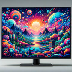 lcd tv with screen. computer, screen, technology, monitor, laptop, display, tablet, television, tv, business, pc, internet, vector, design, digital, electronic, illustration, lcd, Ai generated 