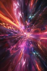 Abstract illustration of a vibrant cosmic explosion with swirling neon colors conveying dynamic motion and energy