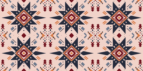 Ikat floral paisley embroidery on navy blue background.geometric ethnic oriental pattern traditional.Aztec style abstract vector illustration.design for texture,fabric,clothing,wrapping,decoration