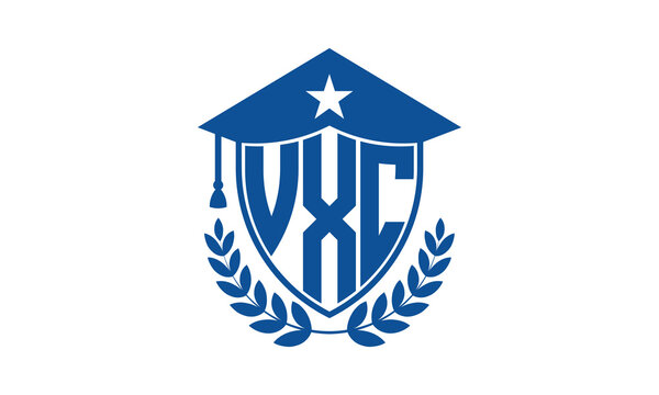 VXC three letter iconic academic logo design vector template. monogram, abstract, school, college, university, graduation cap symbol logo, shield, model, institute, educational, coaching canter, tech