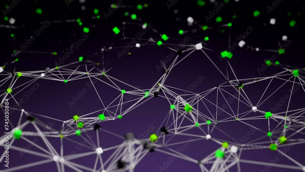 Aufkleber polygonal chains with moving cubes. design. flashing lines in moving chain with cubes. network movin
