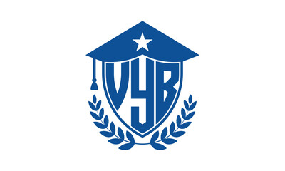VYB three letter iconic academic logo design vector template. monogram, abstract, school, college, university, graduation cap symbol logo, shield, model, institute, educational, coaching canter, tech