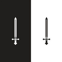 Swords in flat style and silhouettes isolated on white background. Icon set of ancient swords. Vector illustration. Medieval swords. Japanese sword katana. - obrazy, fototapety, plakaty