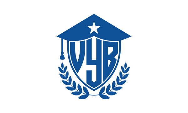 VYB three letter iconic academic logo design vector template. monogram, abstract, school, college, university, graduation cap symbol logo, shield, model, institute, educational, coaching canter, tech