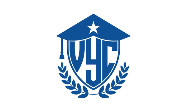 VYC three letter iconic academic logo design vector template. monogram, abstract, school, college, university, graduation cap symbol logo, shield, model, institute, educational, coaching canter, tech