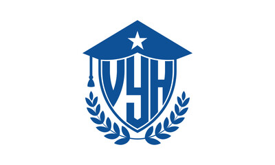 VYH three letter iconic academic logo design vector template. monogram, abstract, school, college, university, graduation cap symbol logo, shield, model, institute, educational, coaching canter, tech