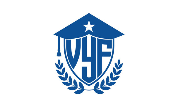 VYF three letter iconic academic logo design vector template. monogram, abstract, school, college, university, graduation cap symbol logo, shield, model, institute, educational, coaching canter, tech
