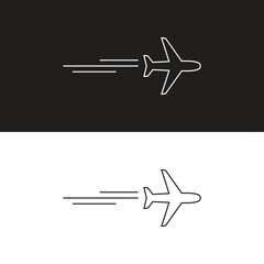 Airplane icon takeoff logo black pictogram set vector or plane take off flying silhouette shape graphic simple plain clipart symbol, airport airline jet circle sign, aeroplane thin line outline art