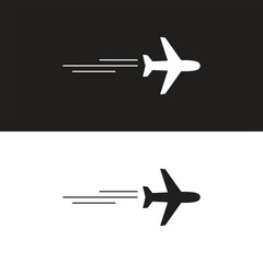 Airplane icon takeoff logo black pictogram set vector or plane take off flying silhouette shape graphic simple plain clipart symbol, airport airline jet circle sign, aeroplane thin line outline art - obrazy, fototapety, plakaty