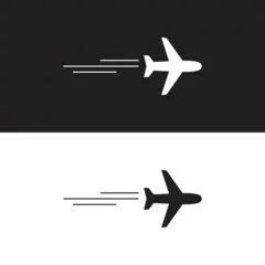 Fotobehang Airplane icon takeoff logo black pictogram set vector or plane take off flying silhouette shape graphic simple plain clipart symbol, airport airline jet circle sign, aeroplane thin line outline art © crea8ive