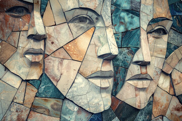 Beuatiful Mosaic art of woman faces