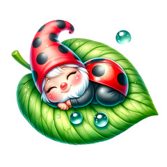 Gnome ladybug sleeping on leaves 