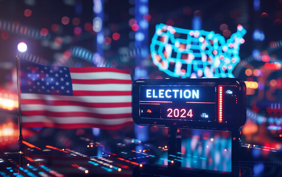 American flag showing the text "ELECTION 2024", image concept of the USA presidential election