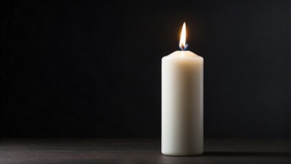 photo of a white candle burning on a black background made by AI generative
