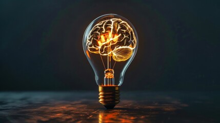 a lit light bulb in the shape of a brain, symbolizing the brilliant idea or strategy, capturing the essence of creativity and intellectual enlightenment in a visually stunning metaphor. Ai generated