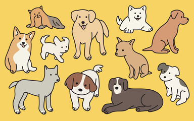 Obraz premium dogs in various postures. cartoon style vector illustration